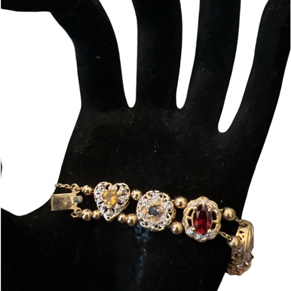 VINTAGE 14K YELLOW GOLD SLIDE BRACELET, GEMSTONES, GOLD BALL AND CHAIN SPACERS - Picture 10 of 17